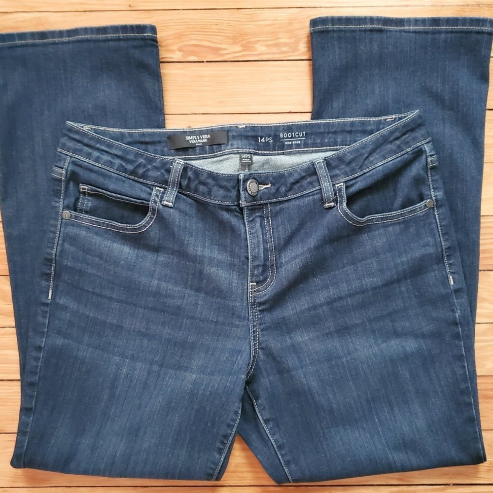 Simply Vera Vera Wang SVVW Mid Rise Boot Cut Jeans Dark Wash Sz 14PS - Picture 4 of 9